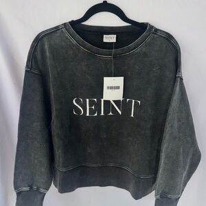 SEINT beauty Woman’s Cropped Acid Wash Crewneck Sweater 100% Cotton